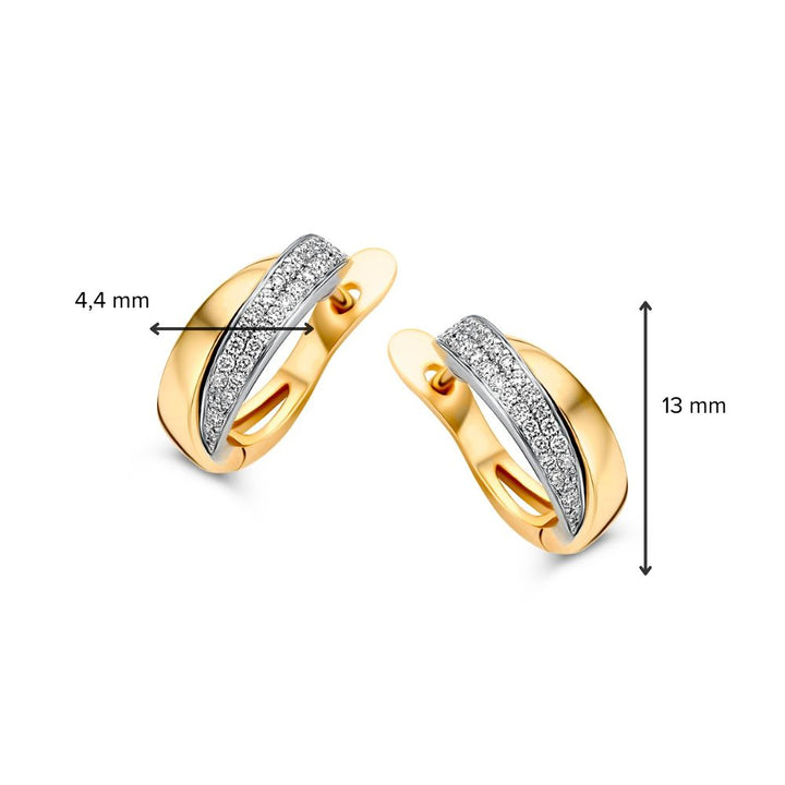 Bicolor Geel- en Witgouden Oorringen met Diamant in Pavézetting – 14 Karaat Oorringen met 0.20 Carat Diamant