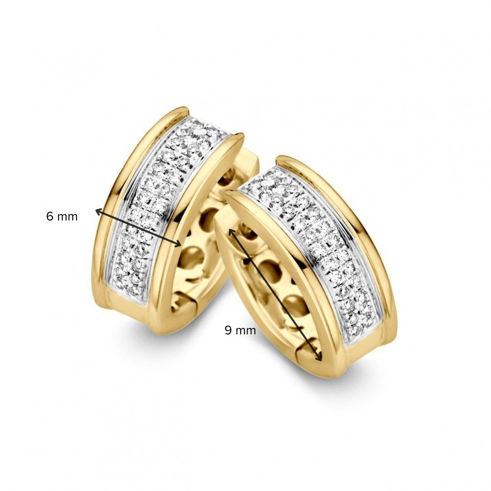 Bicolor Geel- en Witgouden Oorringen met Diamanten – 14 Karaat Oorringen met 0.22 Carat Briljanten