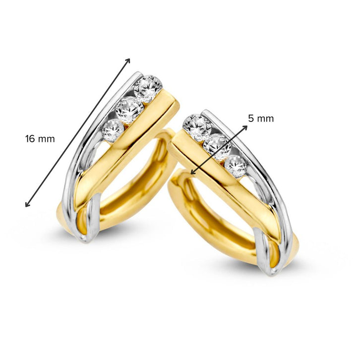 Bicolor Geel- en Witgouden Creolen met Zirkonia – Elegante Oorringen met Verlaagde Steker, 14 Karaat