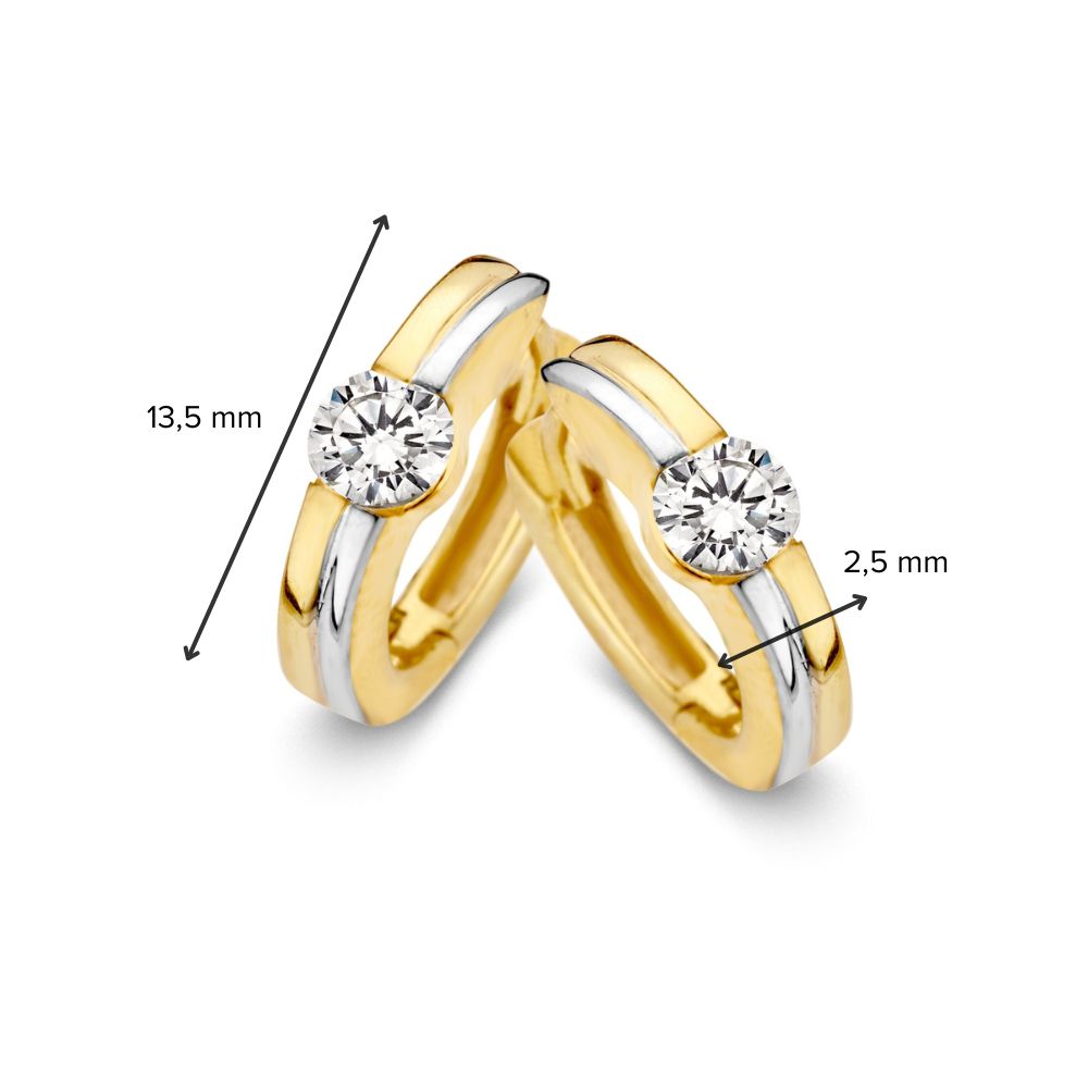 Bicolor Gouden Oorringen in Strak Design met Zirkonia – Tijdloze Elegantie