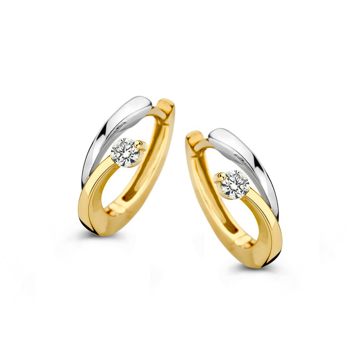 Bicolor Wit- en Geelgouden Oorringen met Zirkonia – Subtiele Elegantie voor Elke Dag