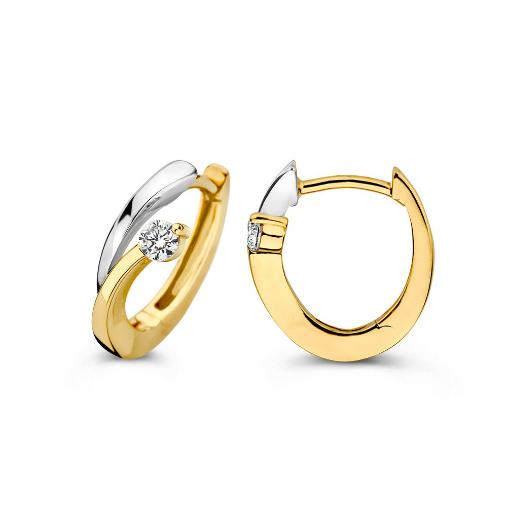 Bicolor Wit- en Geelgouden Oorringen met Zirkonia – Subtiele Elegantie voor Elke Dag
