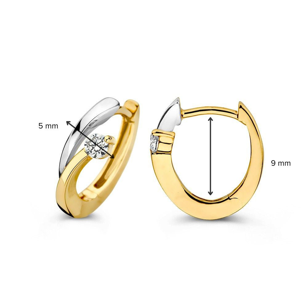 Bicolor Wit- en Geelgouden Oorringen met Zirkonia – Subtiele Elegantie voor Elke Dag