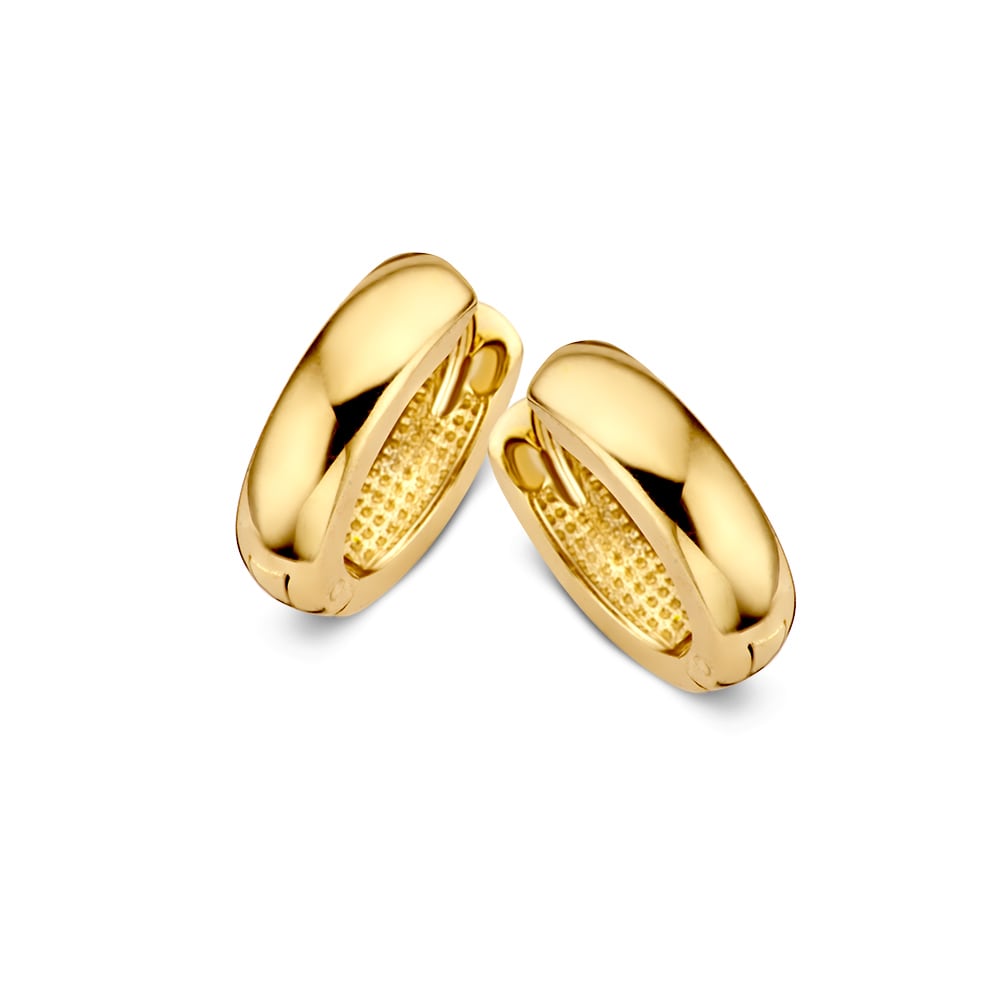 Geelgouden oorringen van 14 karaat met een eenvoudig en elegant design, 10 x 8 mm binnenmaat.