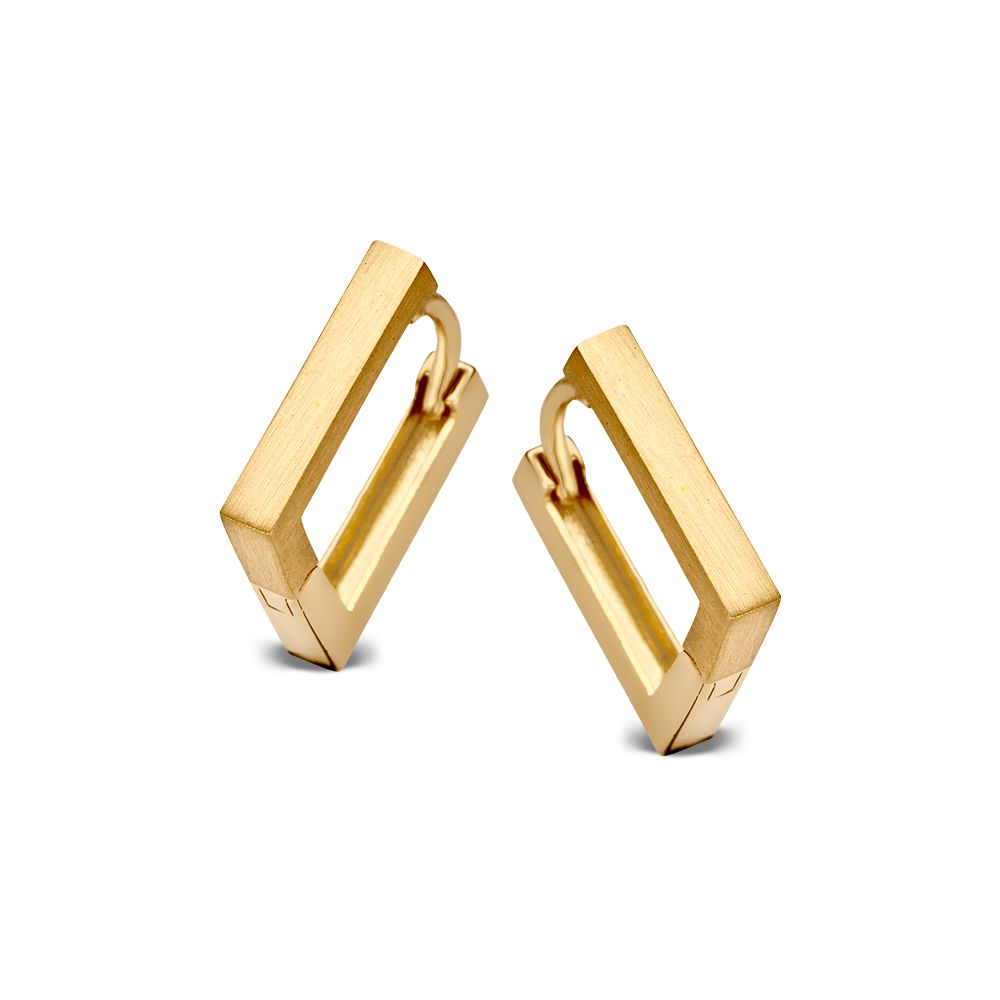 Geelgouden oorringen met vierkant design, 14 karaat, mat en glanzend afgewerkt.
