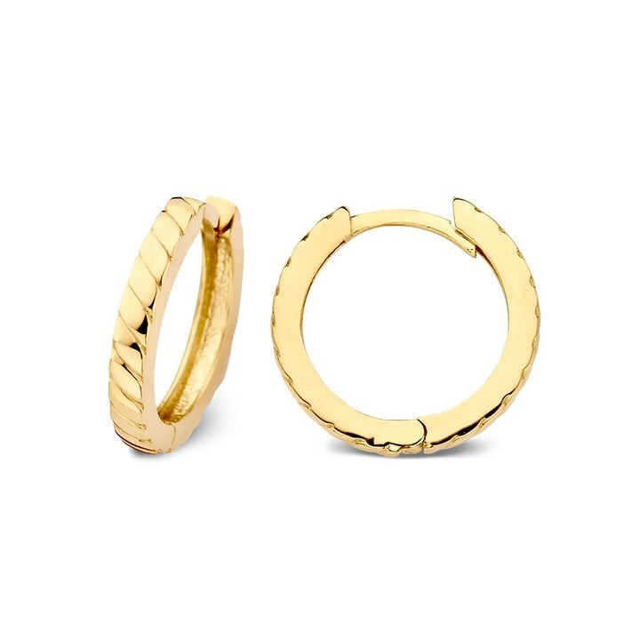 Geelgouden Oorringen met Ribbel Design | 14 Karaat Goud – Van der Kooij