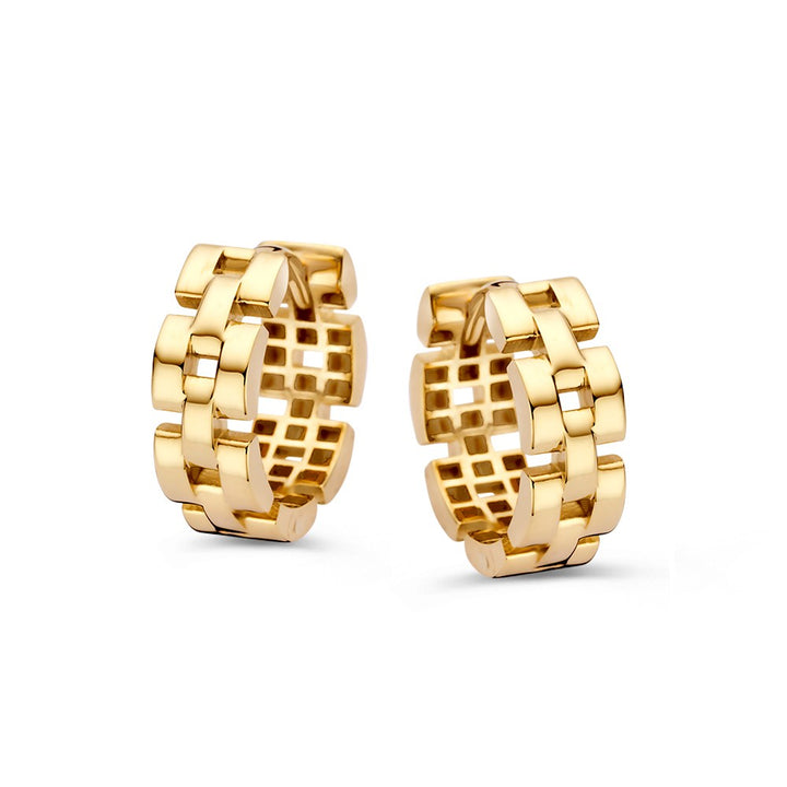 Geelgouden Oorringen met Rolex Schakel – Luxe en Tijdloze Stijl