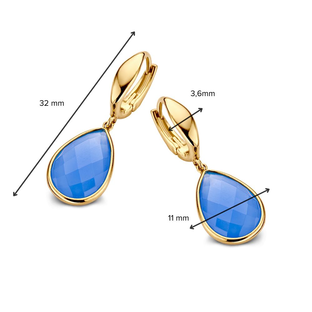 Geelgouden Oorringen met Blauw Chalcedoon – Elegantie in Kleur