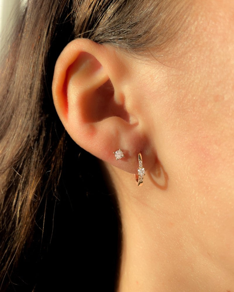 Geelgouden Oorringen met Diamanten, 14 Karaat, 0.16 crt, Briljantgeslepen, 13 mm