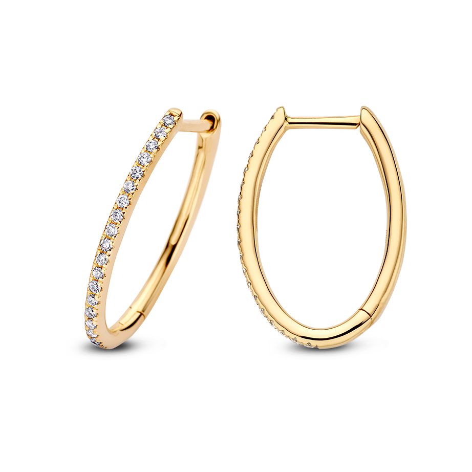 Prachtige Geelgouden Ovale Oorringen met Fijne Diamanten – Subtiele Elegantie 0,18 crt.
