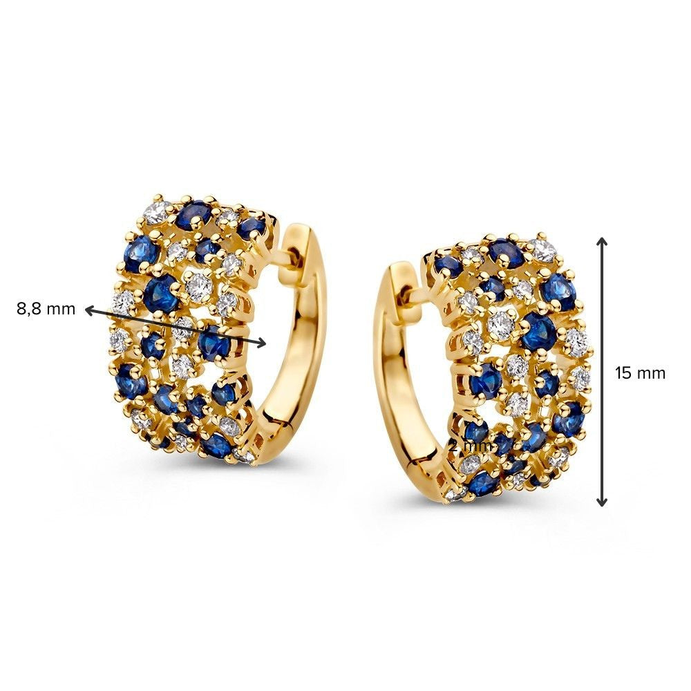 Elegante Geelgouden Oorringen met Blauwe Saffier en Diamanten