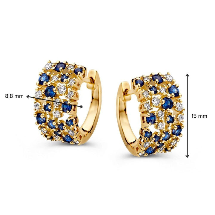 Elegante Geelgouden Oorringen met Blauwe Saffier en Diamanten