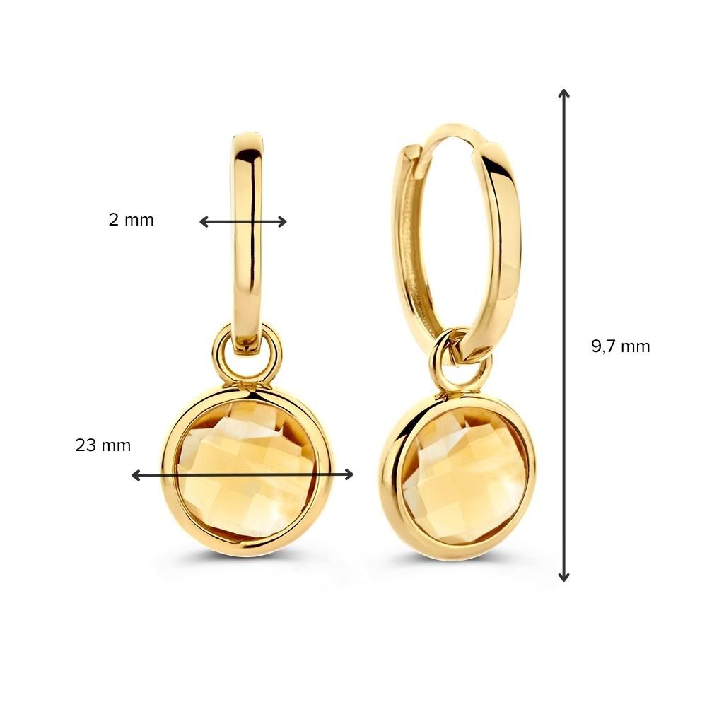 Geelgouden Oorringen met Citrien Aanhangers | 14 Karaat Goud – Van der Kooij