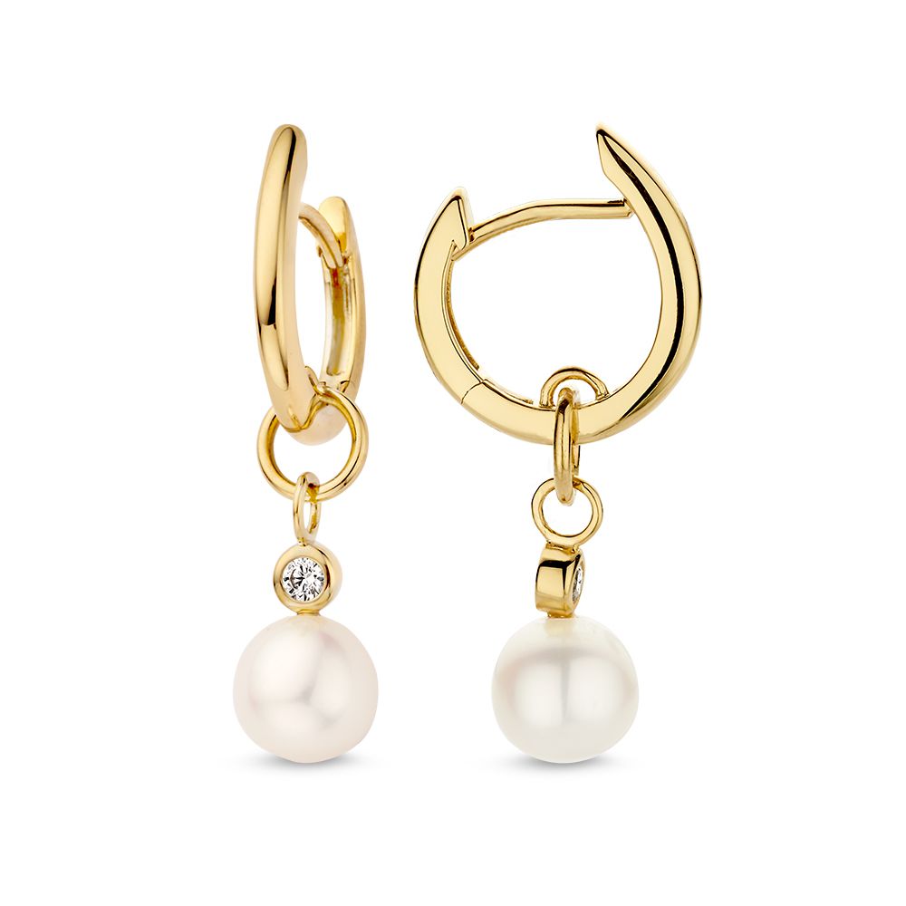 Elegante Geelgouden Oorringen met Ronde Parels