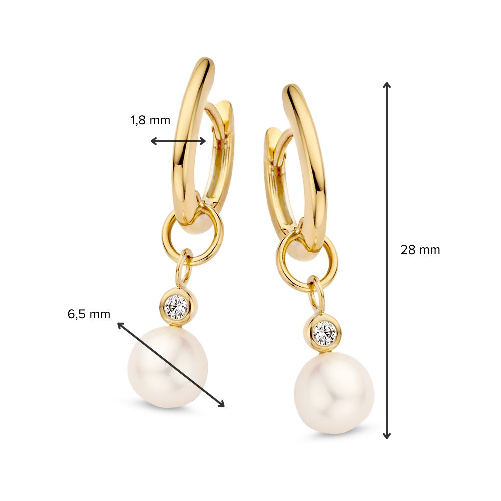 Elegante Geelgouden Oorringen met Ronde Parels