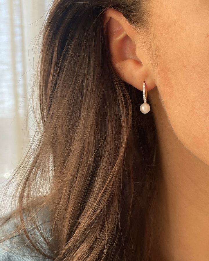 14K Geelgouden Oorringen met Parel en Zirkonia – Elegante Oorbedels voor Dames