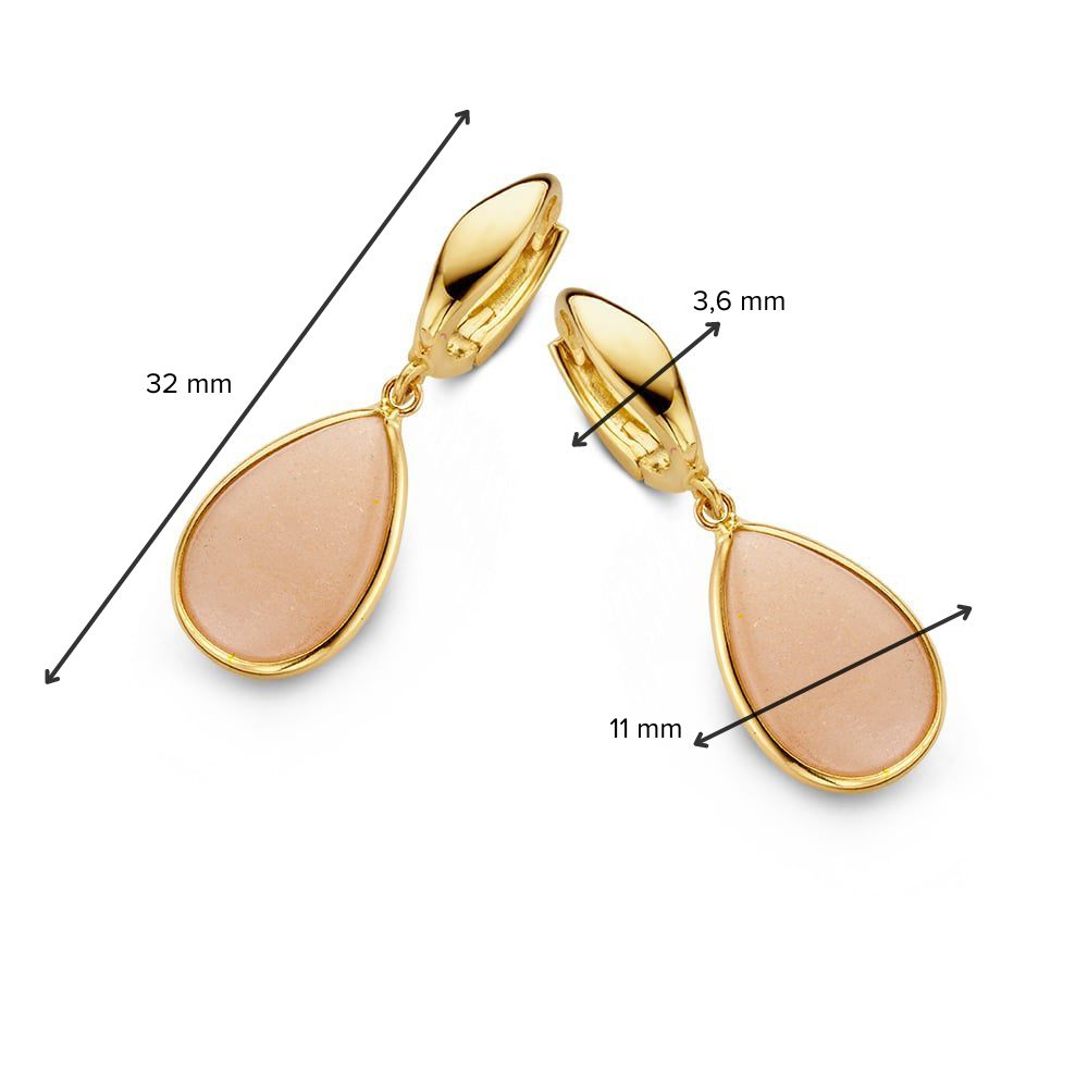 Geelgouden Oorringen met Roze Maansteen Aanhangers – Een Subtiele, Betoverende Look