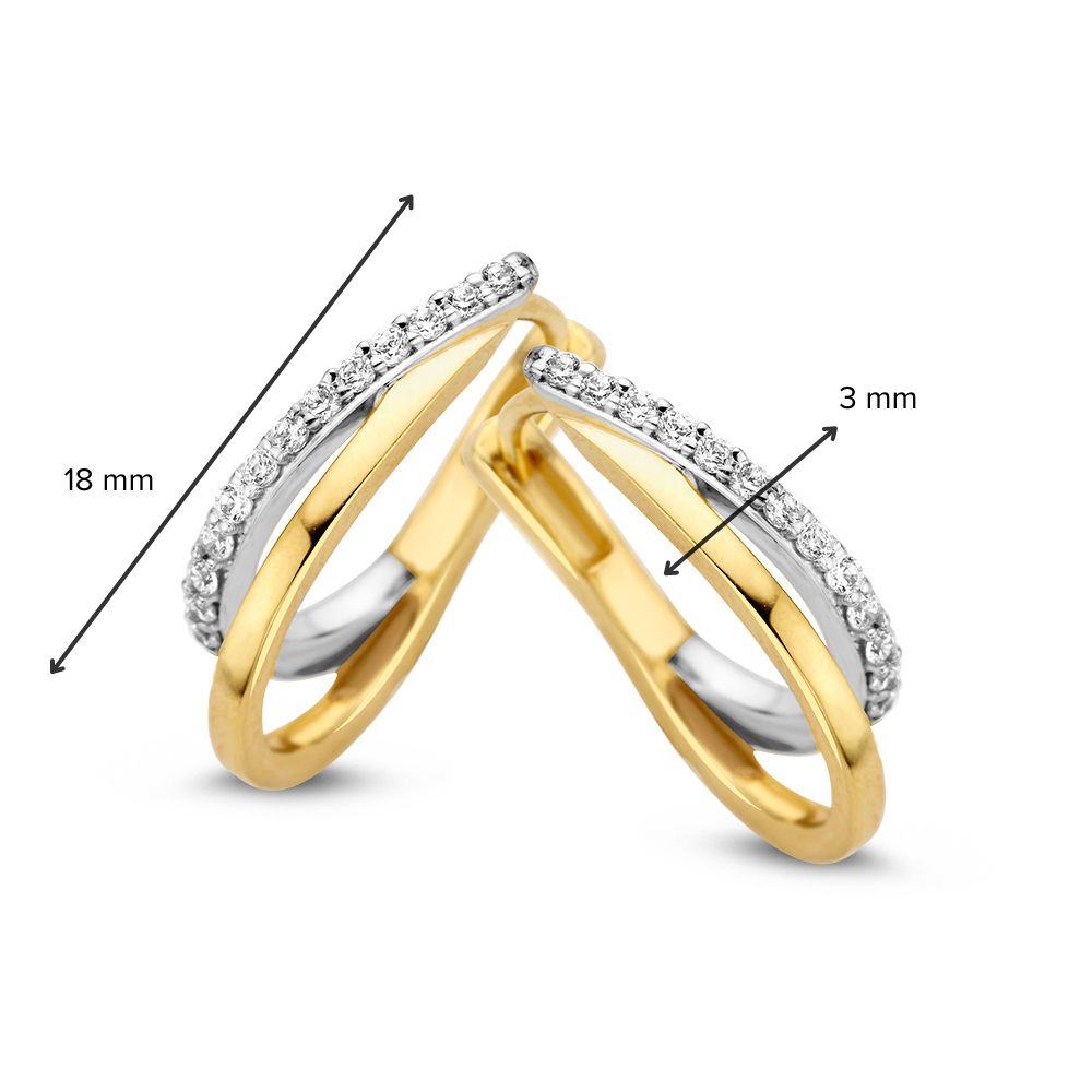 Gouden Oorringen met Asymmetrische Banen en Zirkonia's – Modern Design met Elegante Sprankeling