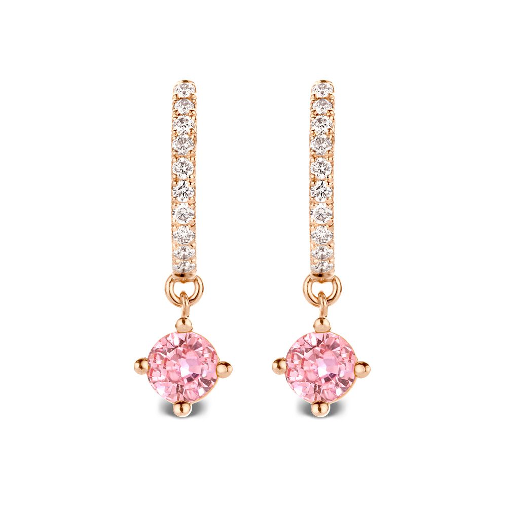 Rozengeouden oorringen met diamanten en roze saffieren – 18 karaat