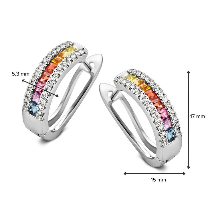 Oorringen witgoud briljant + kleursteen
