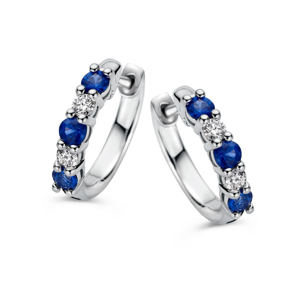 Stijlvolle witgouden oorringen met saffier en diamant – 0,50 crt saffier, 0,18 crt diamant