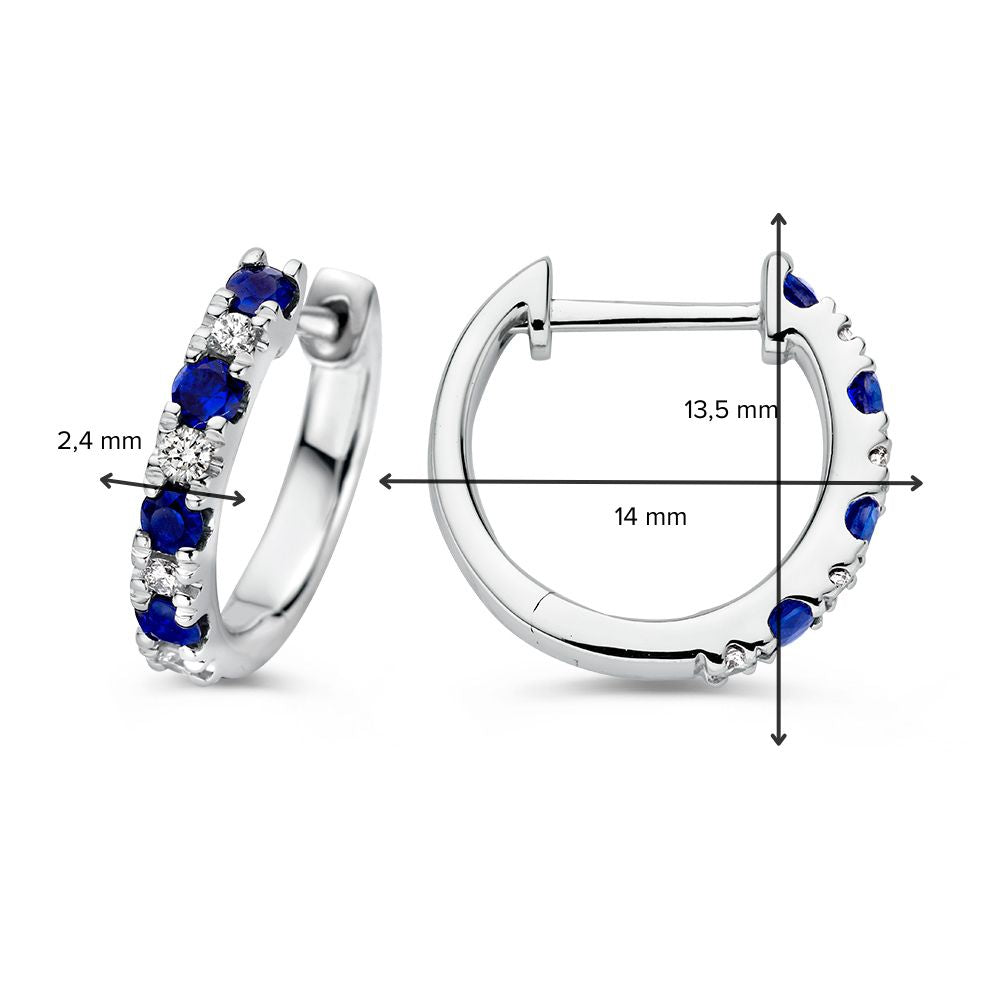 Schitterende witgouden oorringen met diamant en blauwe saffier – 0,40 crt saffier en 0,10 crt diamant