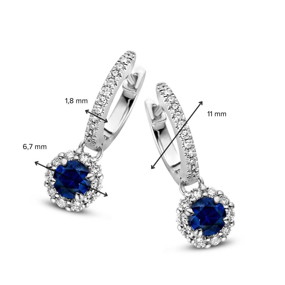 Witgouden oorringen met saffier aanhangers – 0,74 crt saffier en 0,32 crt diamant
