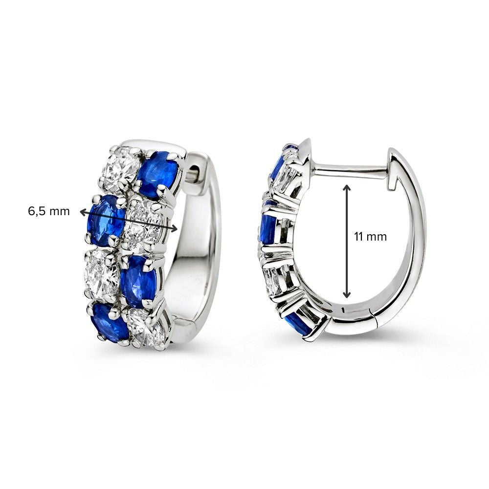 Witgouden oorringen met ovaal geslepen blauwe saffieren en diamanten – 1,60 crt saffier, 1,20 crt diamant