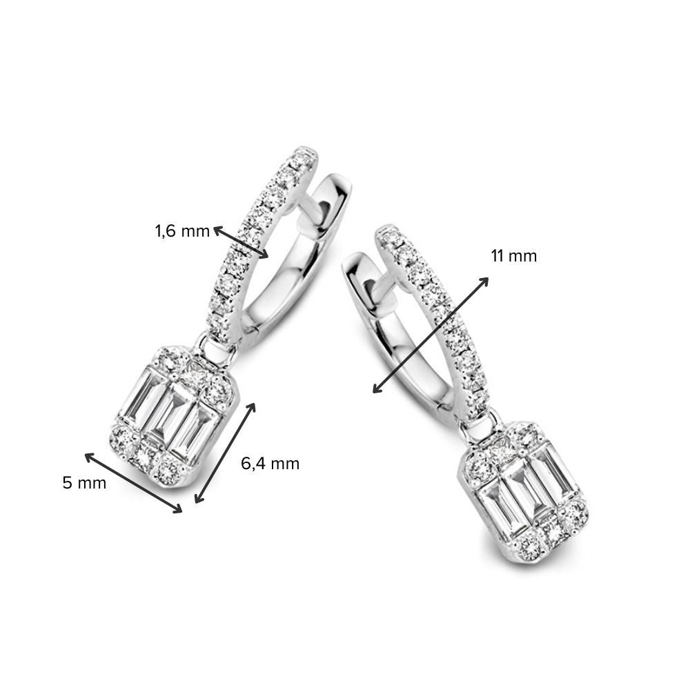 Witgouden oorringen met diamanten aanhangers – Baguette en briljant geslepen diamanten, 0.60 crt totaal