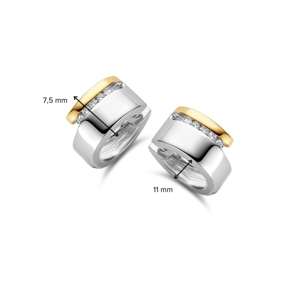 Zilver-Gouden Oorringen 14 Karaat met Zirkonia – 11 mm, Subtiele Glamour voor Dames