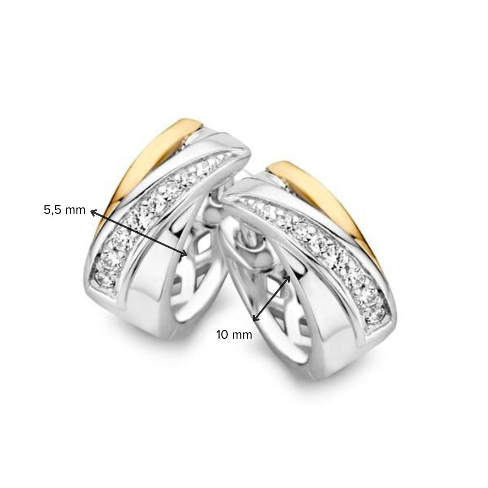 Elegante Zilver-Gouden Oorringen met Zirkonia's