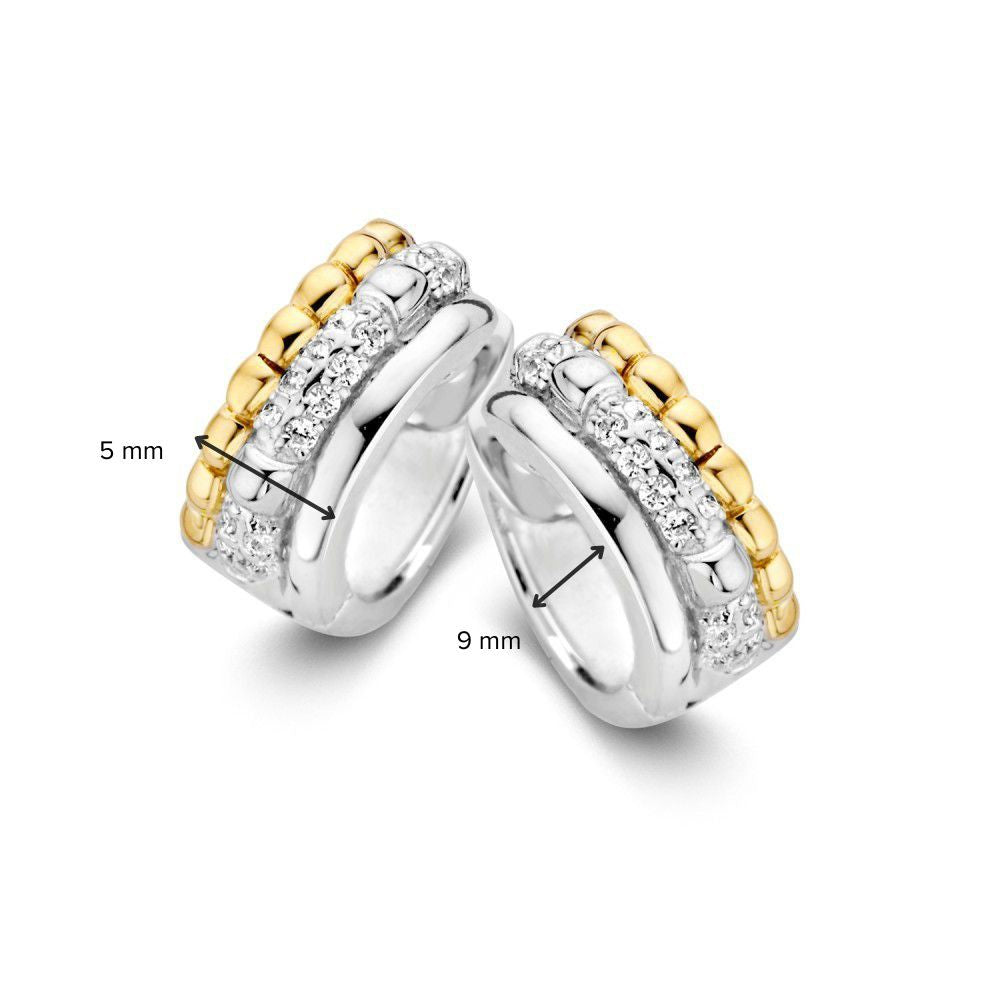 Zilver-Gouden Oorringen 14 Karaat met Zirkonia – 9 mm, Subtiele Luxe voor Dames
