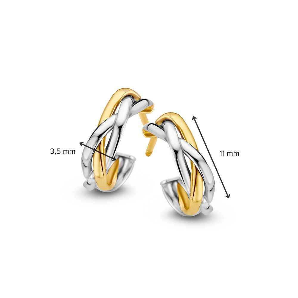 Bicolor Gevlochten Gouden Oorringen 14-Karaat – 11 mm – Oorstekers