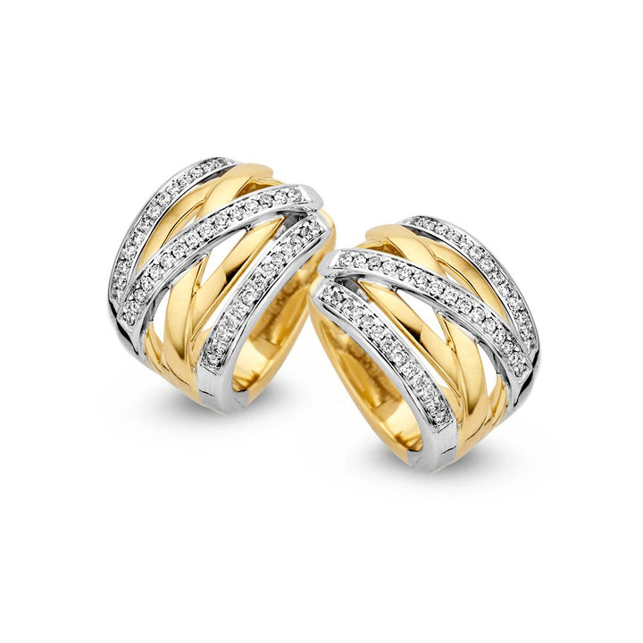 Bicolor Geel- en Witgouden Oorringen met Diamanten – 14 Karaat Oorringen met 0.36 Carat Briljanten