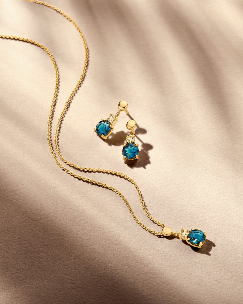 Elegante Gele Gouden Oorstekers met Blauwe en London Blue Topazen