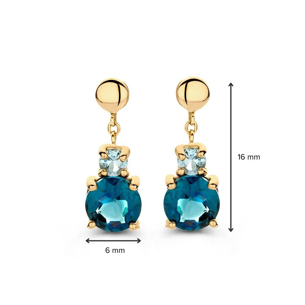 Elegante Gele Gouden Oorstekers met Blauwe en London Blue Topazen