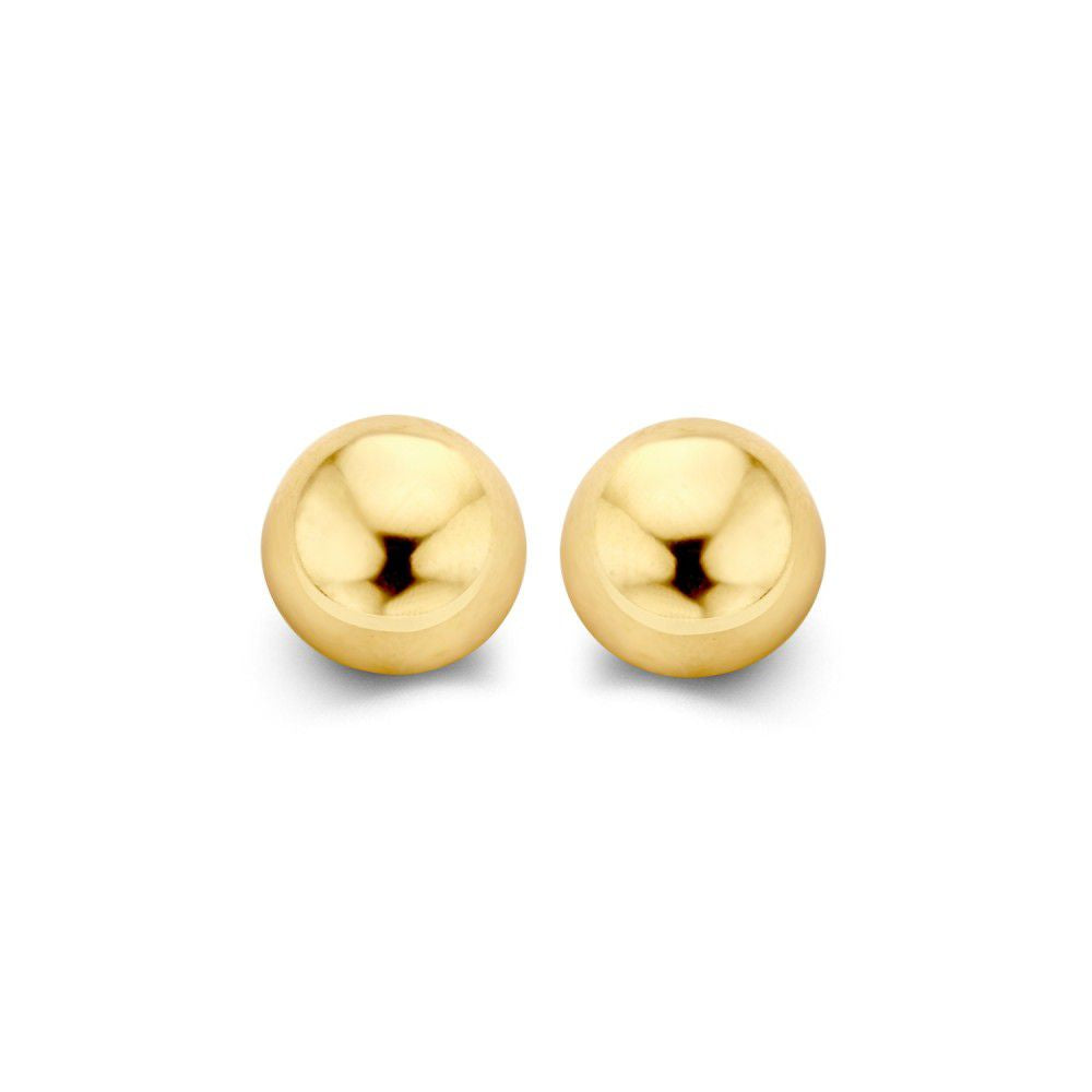 Geelgouden oorstekers van 14K met een minimalistisch design en een diameter van 6mm.