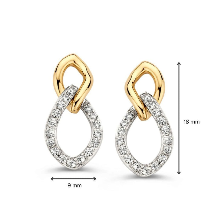 Bicolor Wit- en Geelgouden Oorstekers met Zirkonia's