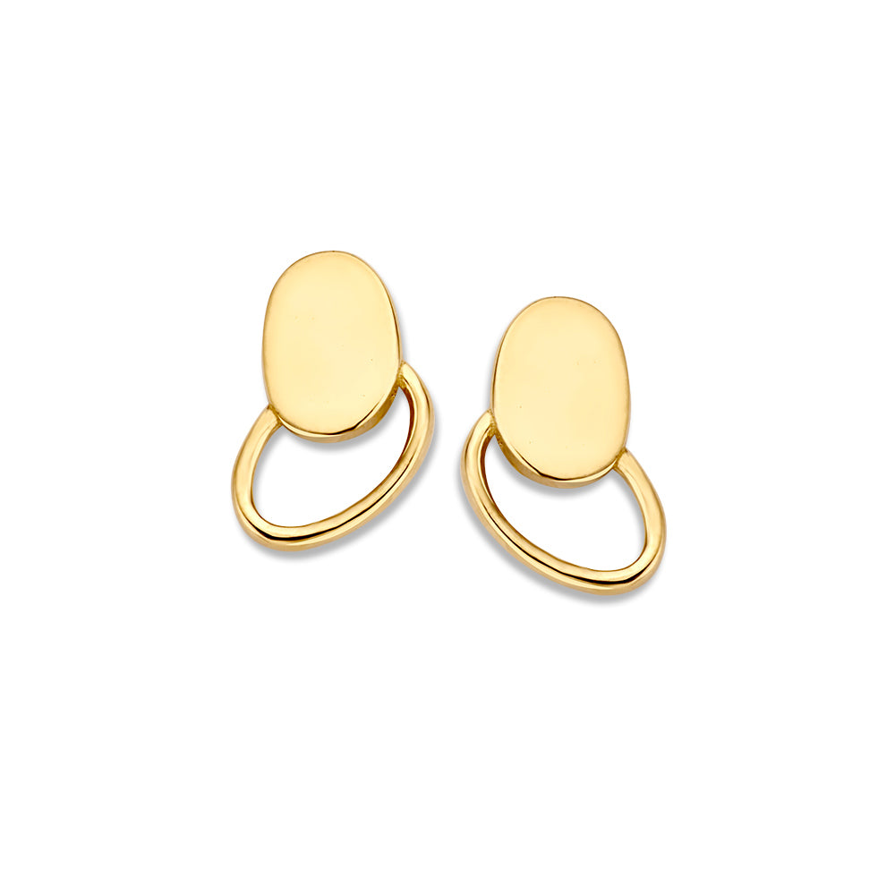 Geelgouden oorstekers van 14K met een minimalistisch ontwerp en een ovale schijfvorm.