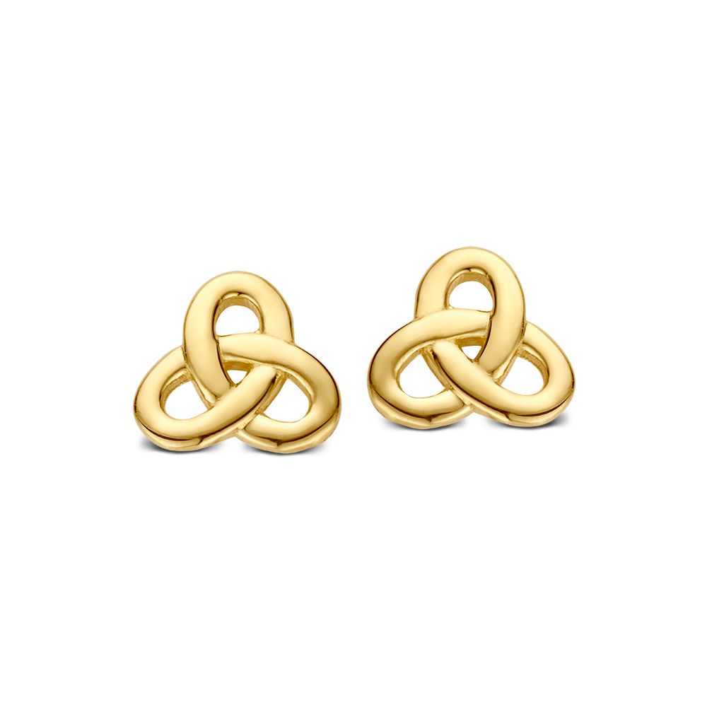 Geelgouden oorstekers in een knoopdesign met een glanzende afwerking.