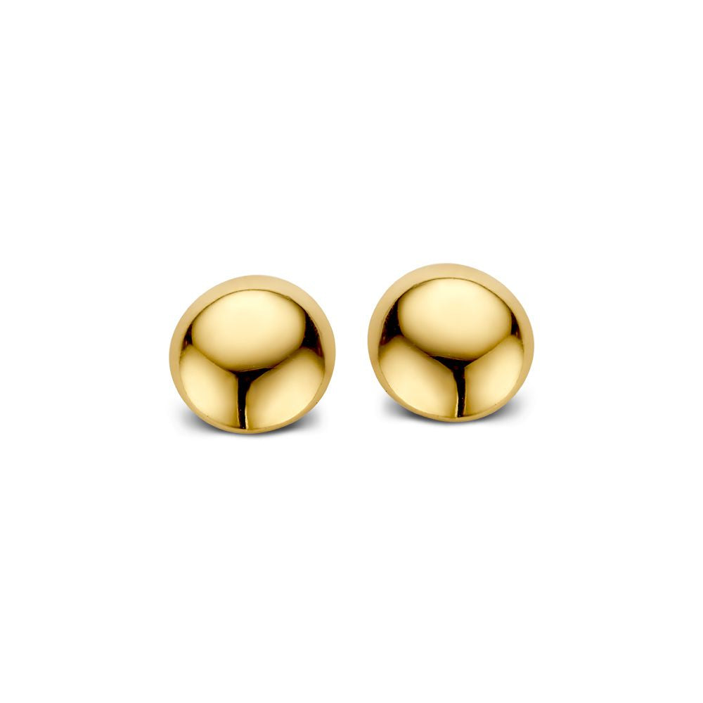 Geelgouden oorknoppen in halfbolvorm met een glanzende afwerking.