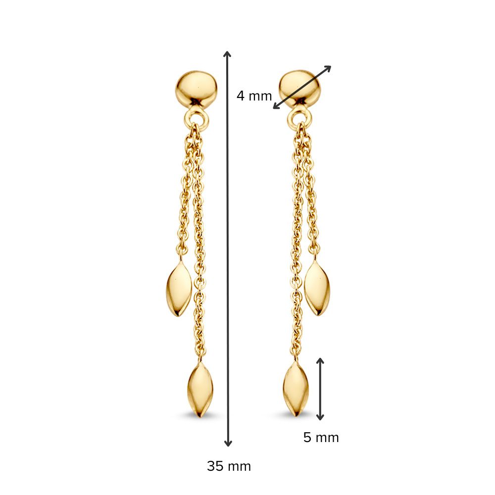 14K Geelgouden Oorknop met Lange Aanhangers en Gouden Elementjes
