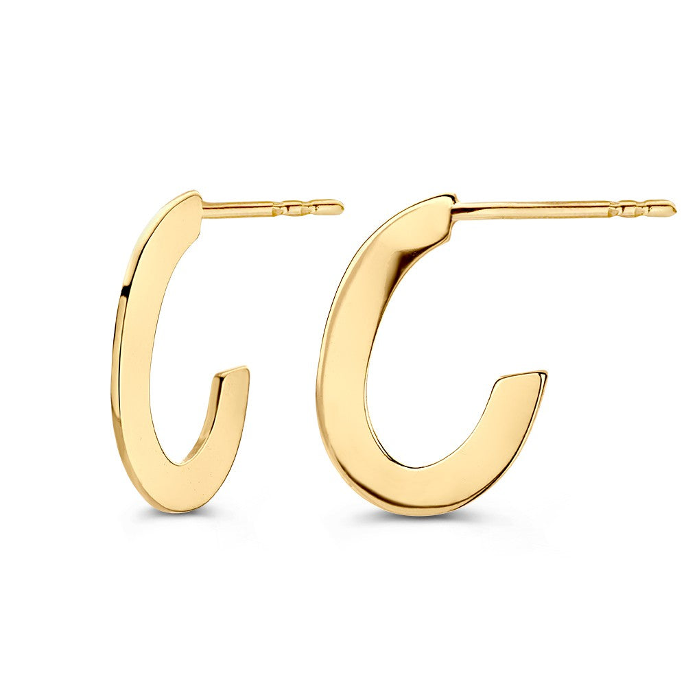 Geelgouden Ovale Oorringen met Strak, Plat Design in 14 Karaat Goud