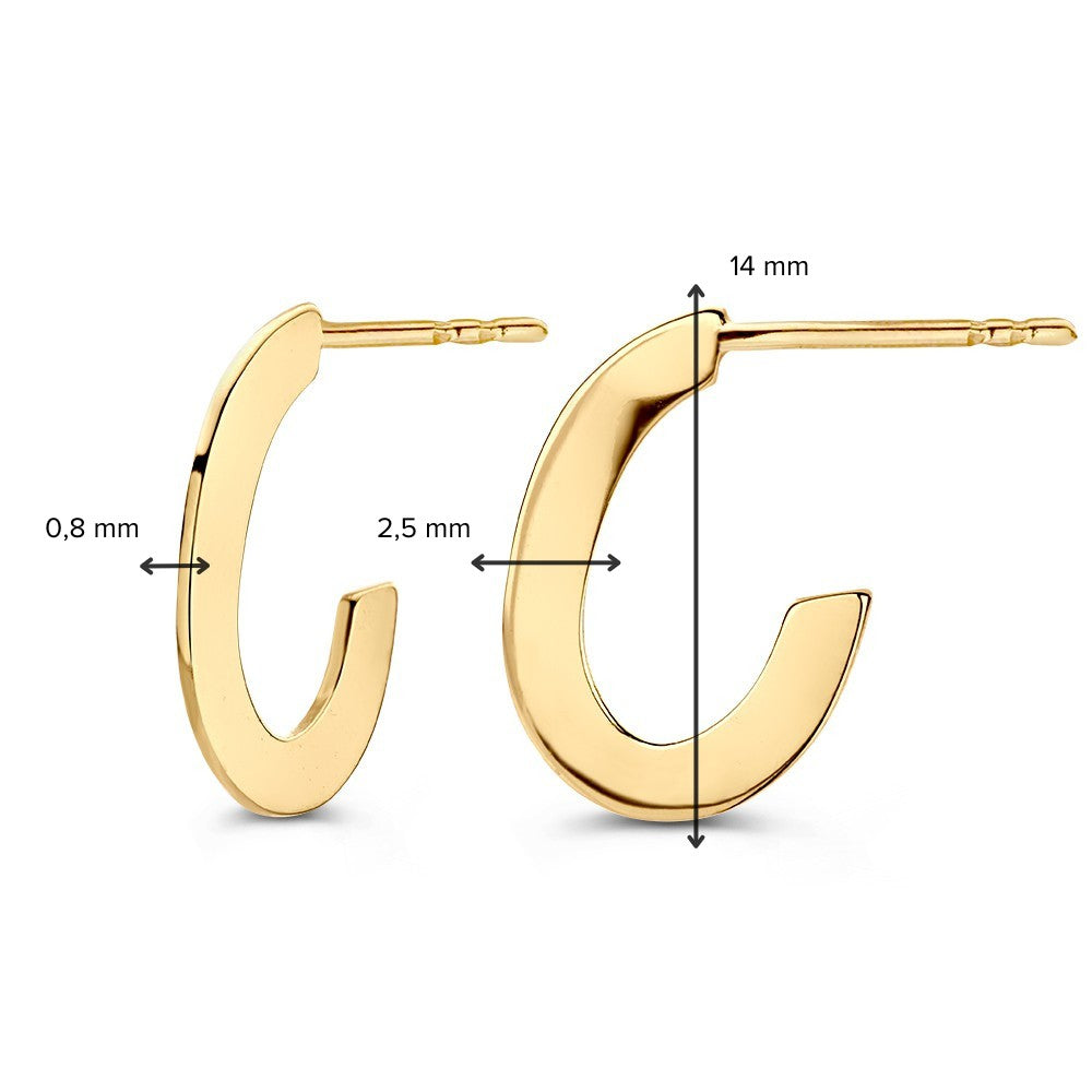 Geelgouden Ovale Oorringen met Strak, Plat Design in 14 Karaat Goud