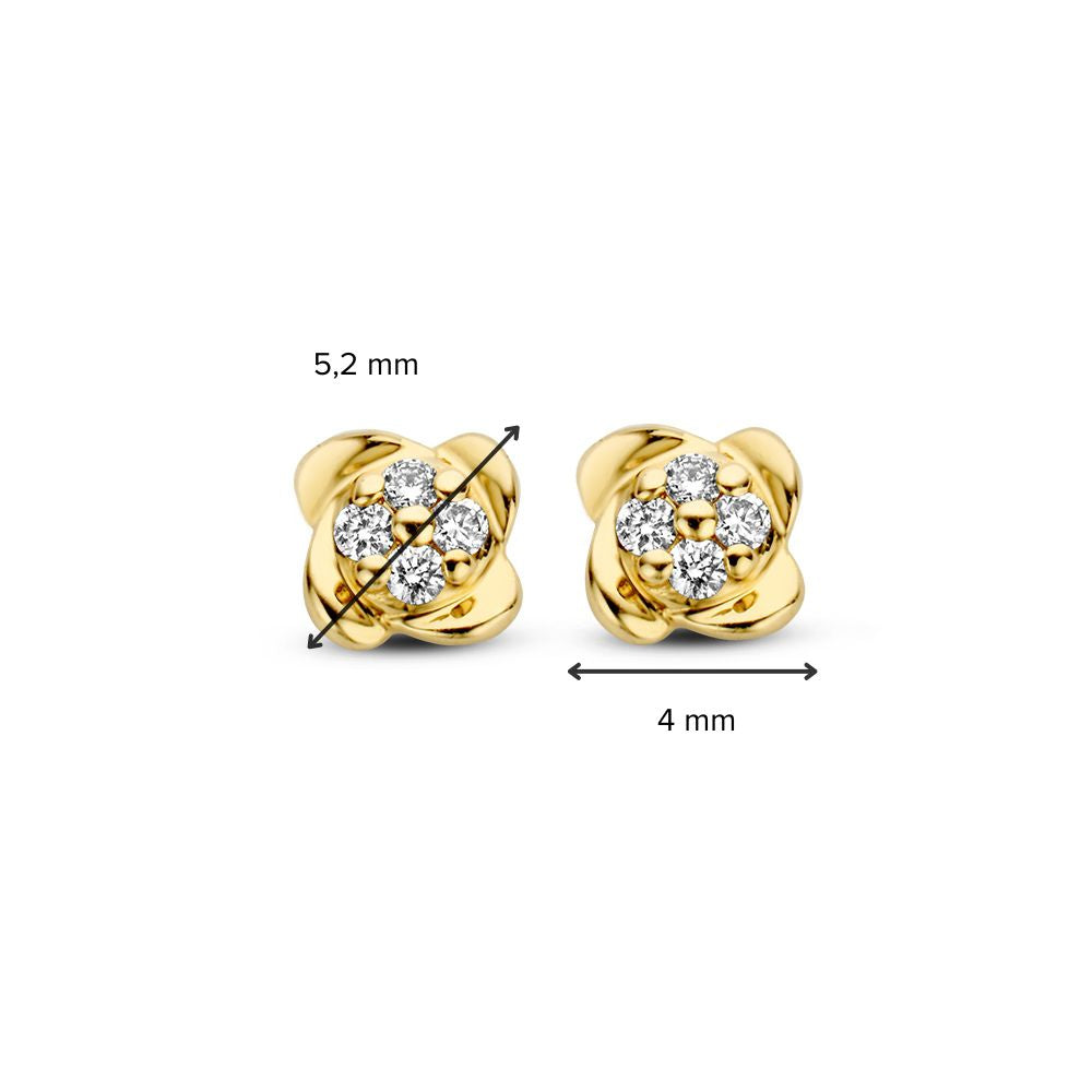 Geelgouden Oorstekers in Bloemdesign met Diamanten in 14 Karaat Goud