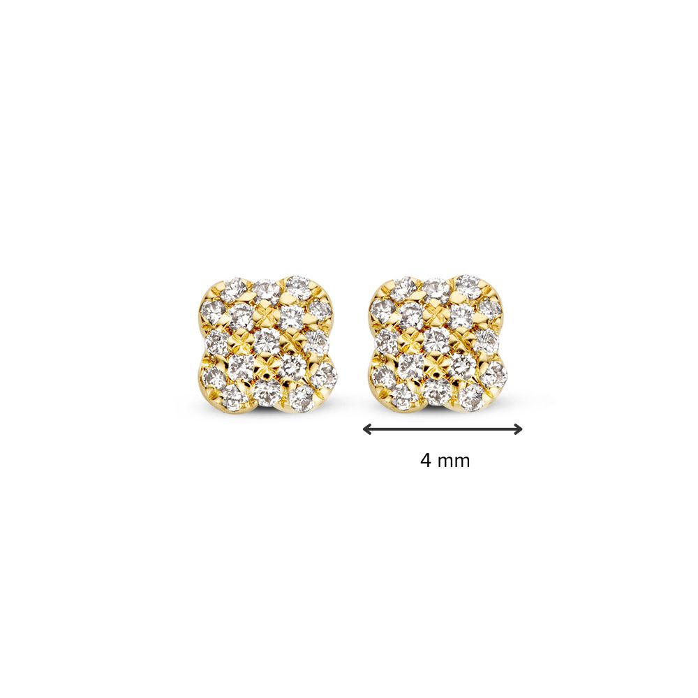 Geelgouden Oorstekers in Bloemvorm met Diamant van 0,11 crt.