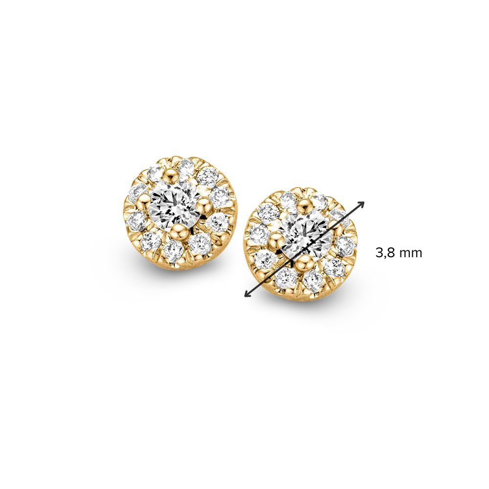 Geelgouden Oorstekers in Entourage Zetting met Diamant van 0,17 crt
