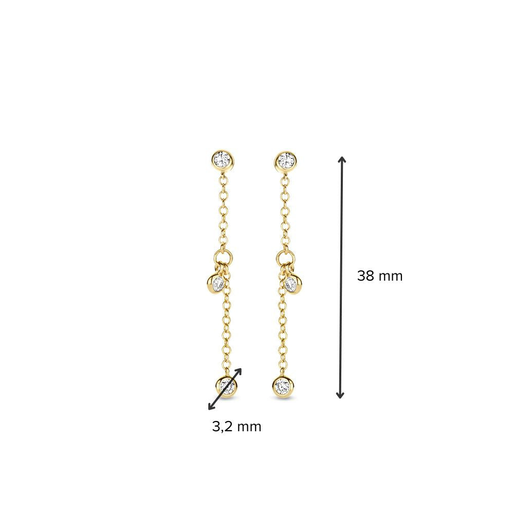 Schitterende Geelgouden Hangende Oorstekers met Dansende Diamanten van 0,24 crt.