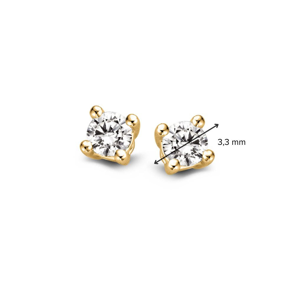 Geelgouden Solitair Oorknoppen met 2 Diamanten van 0,16 crt.