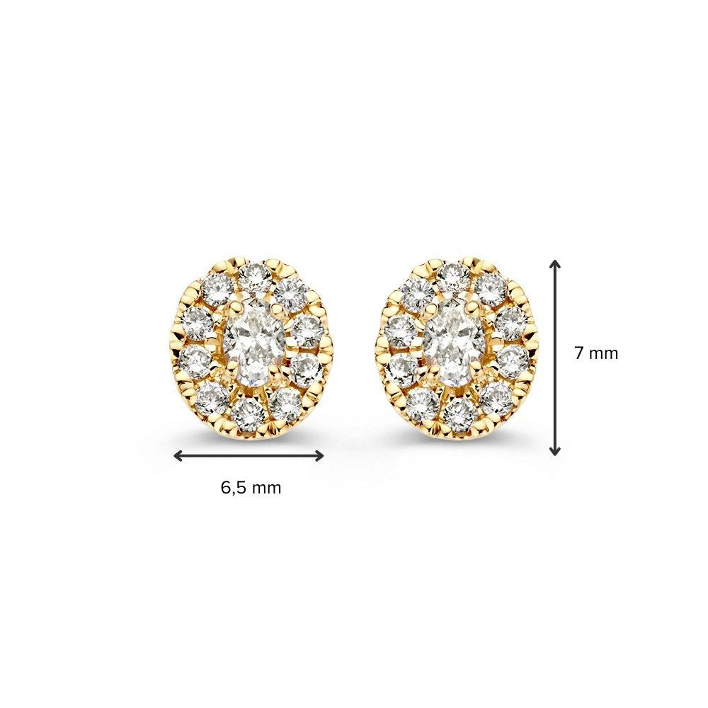 14k Yellow Gold Diamond Halo Stud Earrings with Oval-Cut Center Stone